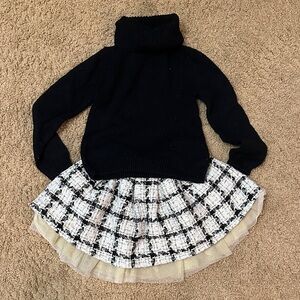 Cynthia Rowley Girls Black Sweater with White & Black Plaid Skirt and Gold Tulle